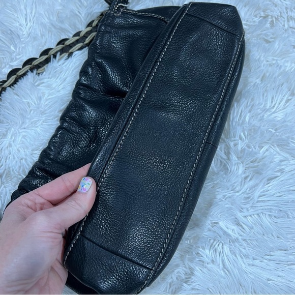 Fossil Pebbled Leather Purse Black Drawstring Hobo Bag Braided Strap - Picture 10 of 14